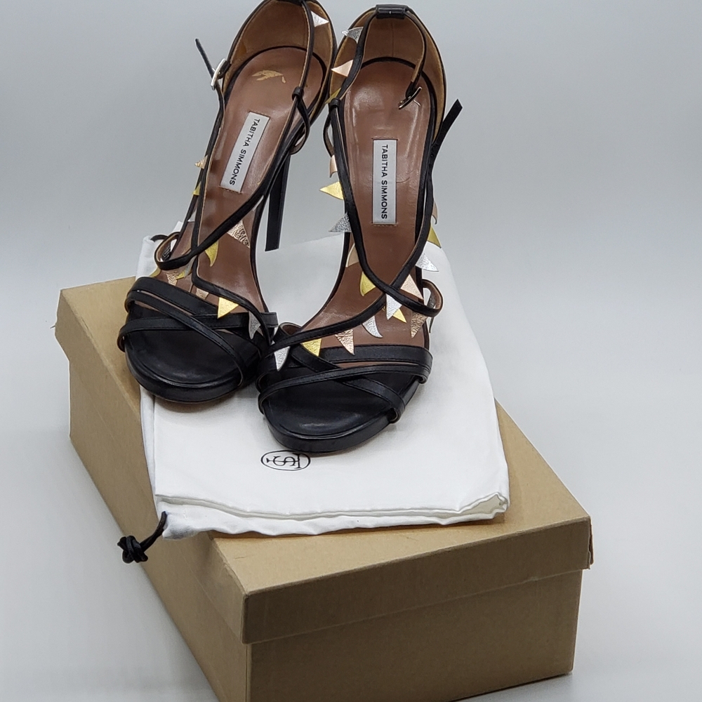 Tabitha Simmons Black Gold Sandals with Elegant Design